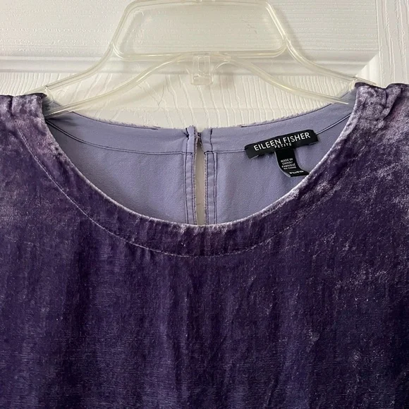 EUC— Eileen Fisher Purple Crushed Velvet Top With 3/4 Sleeves - Picture 7 of 8